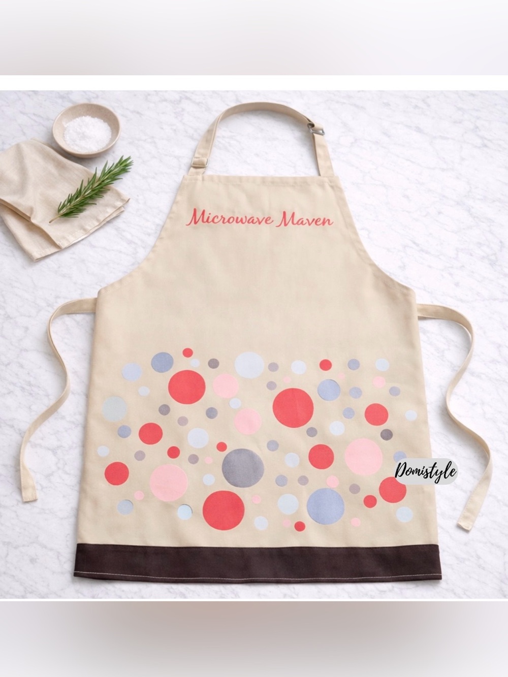 Beige Apron with Pink & Red Polka Dots